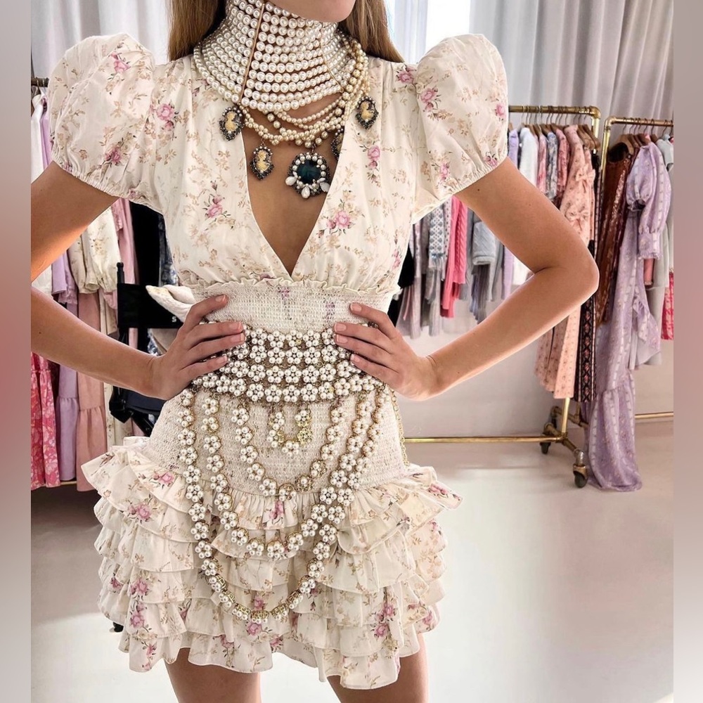 LoveShackFancy Smocked Ruffle Mini Dress - Picture 3 of 11